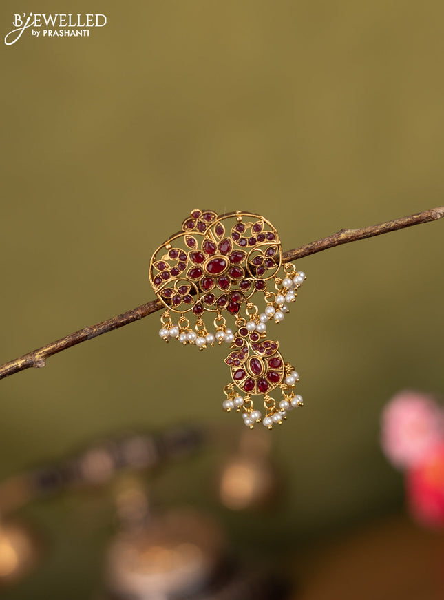 Antique jada billai peacock design with pink kemp stones and pearl hangings