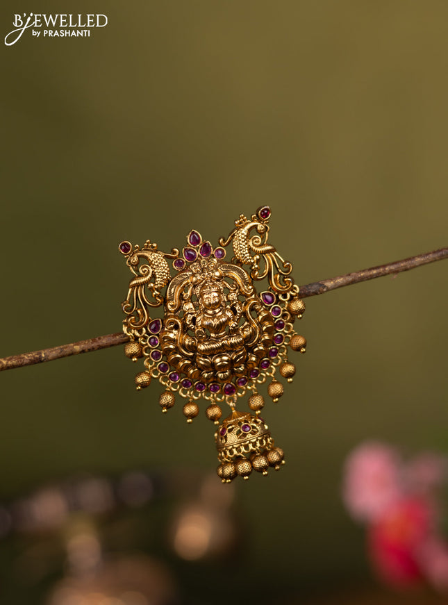 Antique jada billai lakshmi & peacock design with pink kemp stones and golden beads hangings