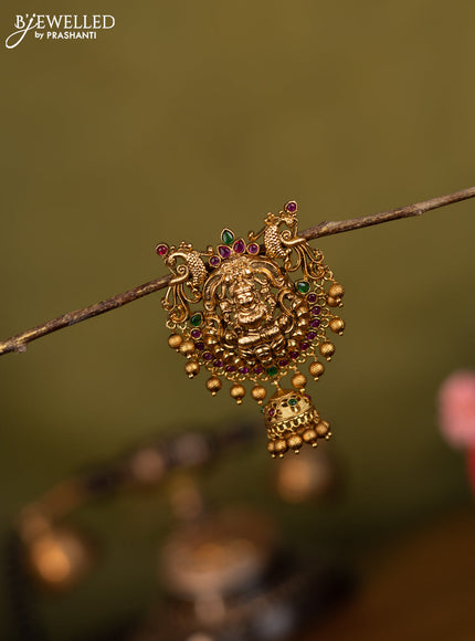 Antique jada billai lakshmi & peacock design with kemp stones and golden beads hangings