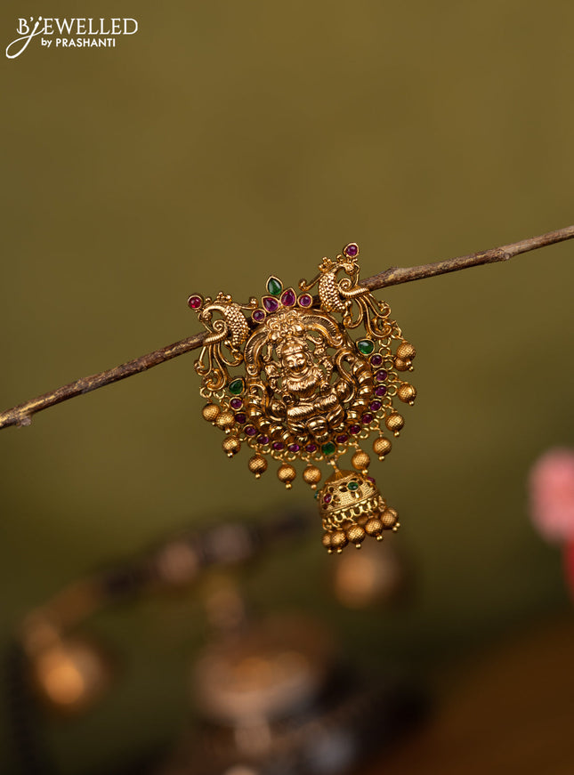 Antique jada billai lakshmi & peacock design with kemp stones and golden beads hangings