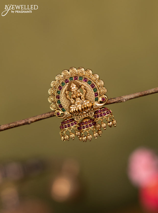 Antique jada billai lakshmi design with kemp stones and golden beads hanging