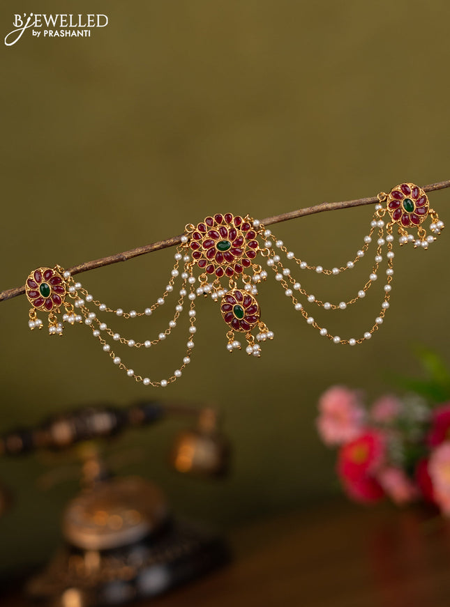 Antique jada billai triple layer with kemp stones and hangings