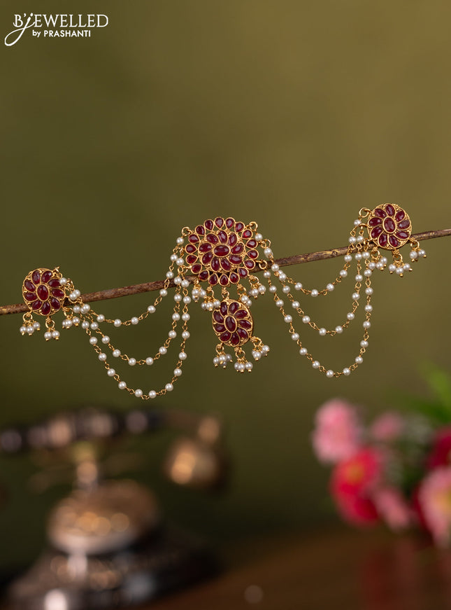 Antique jada billai triple layer with pink kemp stones and hangings