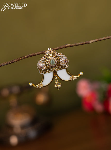 Antique jada billai elephant design with mint green & cz stones