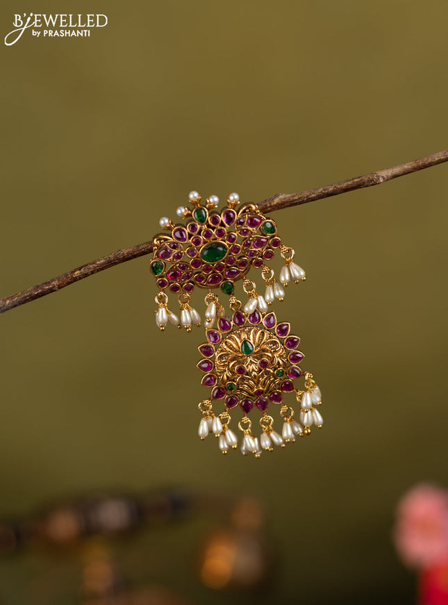 Antique jada billai with kemp stones and pearl hangings