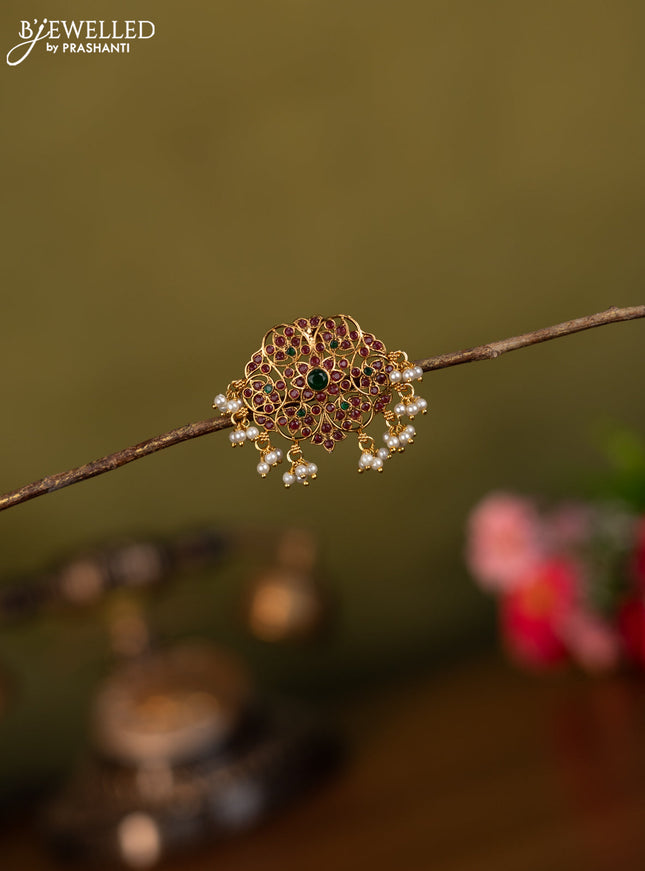 Antique jada billai with kemp stones and pearl hangings
