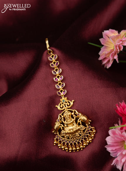 Antique maang tikka lakshmi & elephant design with kemp stones and golden beads hangings