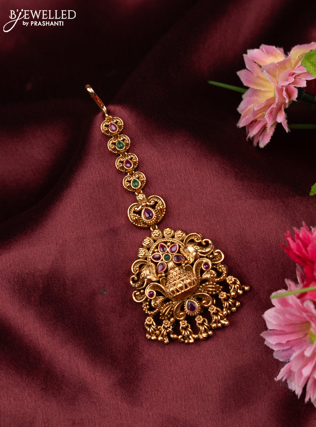 Antique maang tikka kalasha design with kemp and golden beads hangings