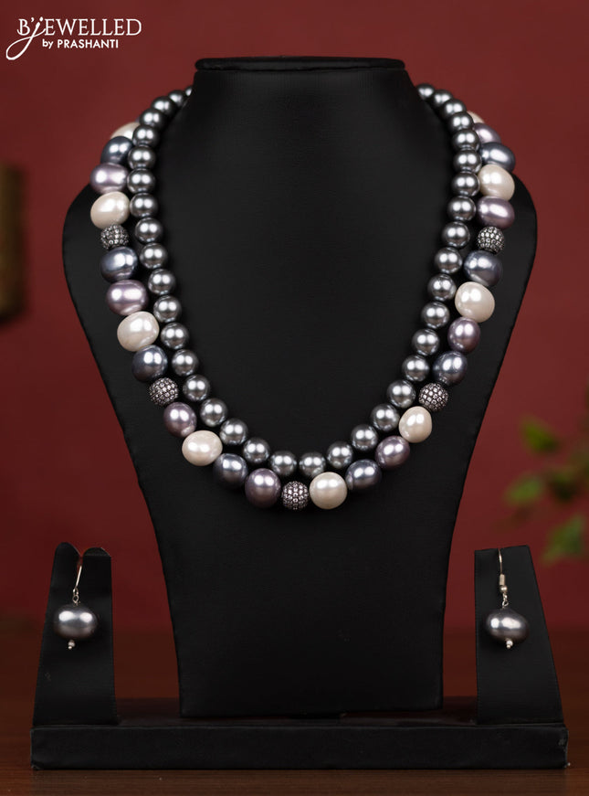 Pearl grey and purple maala double layer without earring