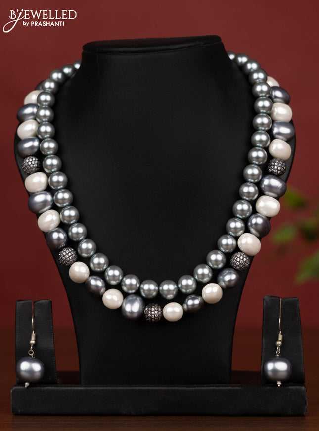 Pearl grey and white maala double layer