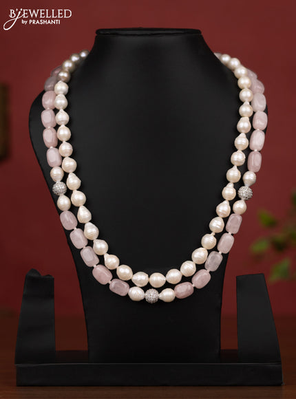 Pearl baby pink and offwhite maala double layer without earring