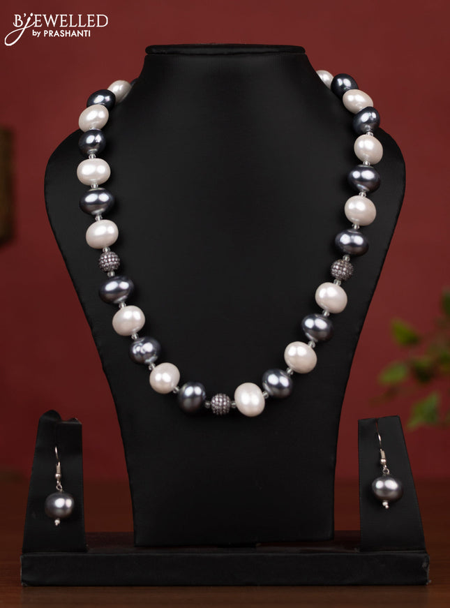 Pearl grey and white maala with earring