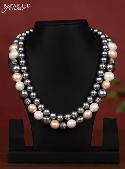 Pearl grey and golden maala double layer without earring