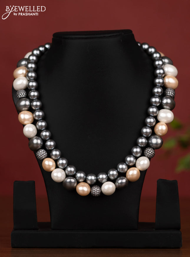 Pearl grey and golden maala double layer without earring