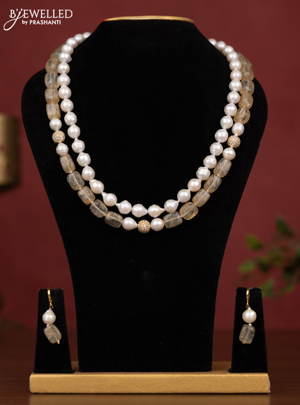 Pearl golden beads maala double layer with earring