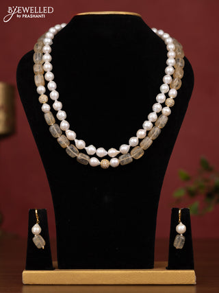 Pearl golden beads maala double layer with earring