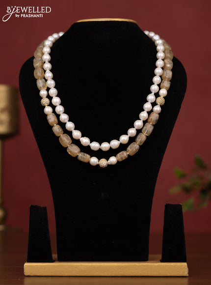 Pearl golden beads maala double layer without earring