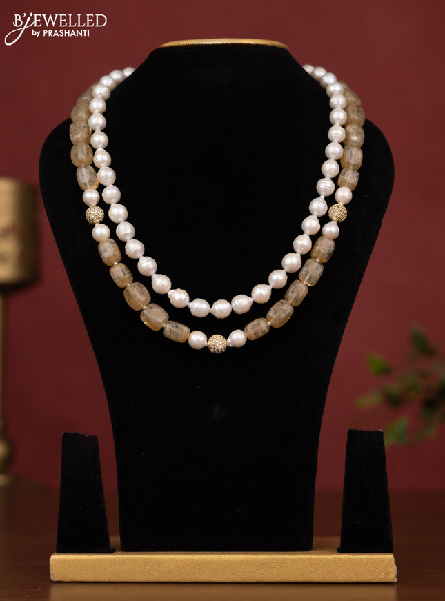Pearl golden beads maala double layer without earring