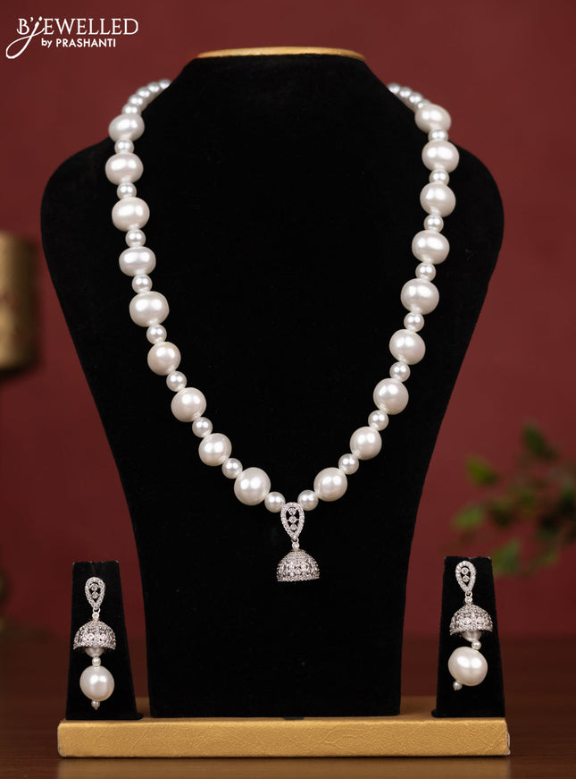 Pearl cz stone jhumka pendant maala
