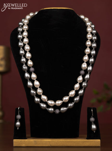 Pearl grey and white maala with earring