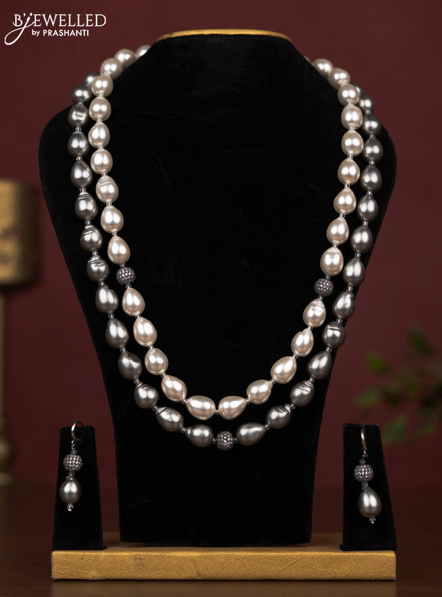 Pearl grey and white maala with earring