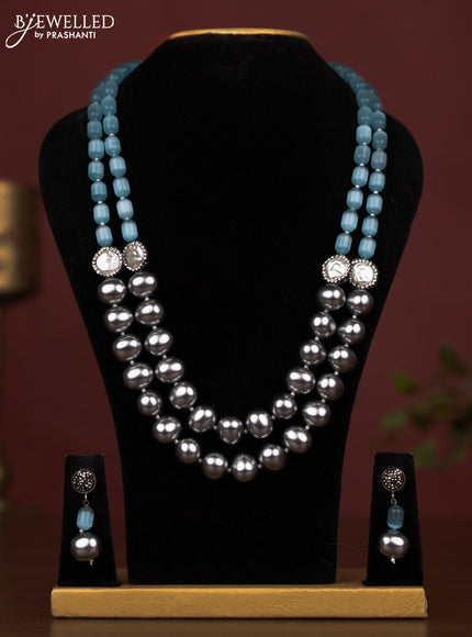 Pearl grey and light blue maala with earrings