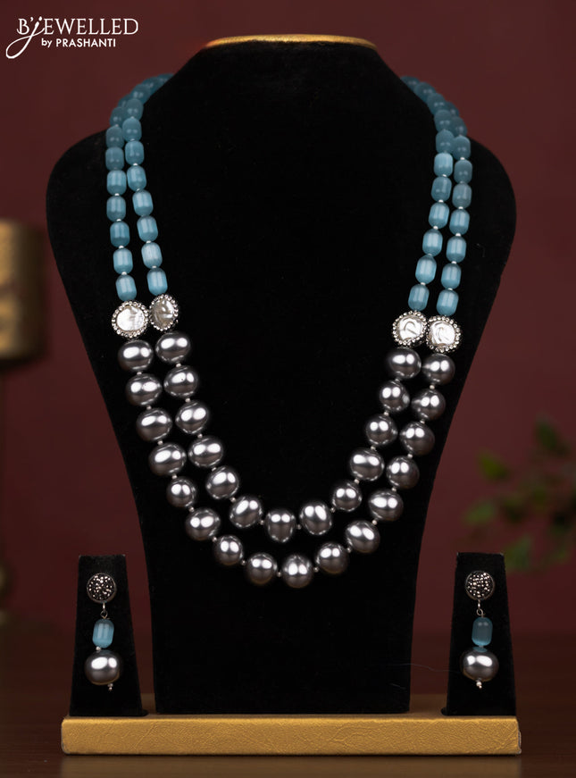 Pearl grey and light blue maala with earrings