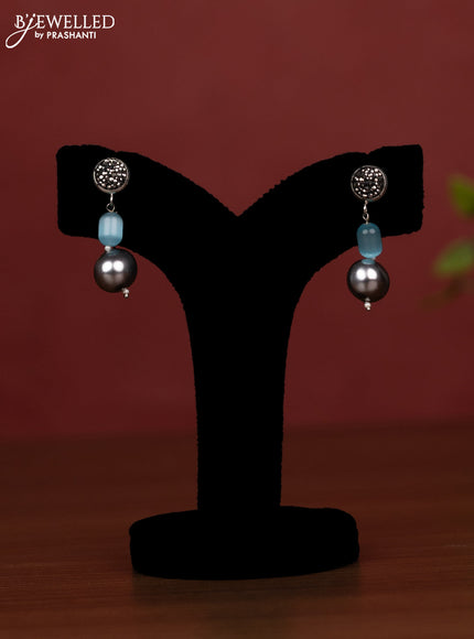 Pearl grey and light blue maala with earrings