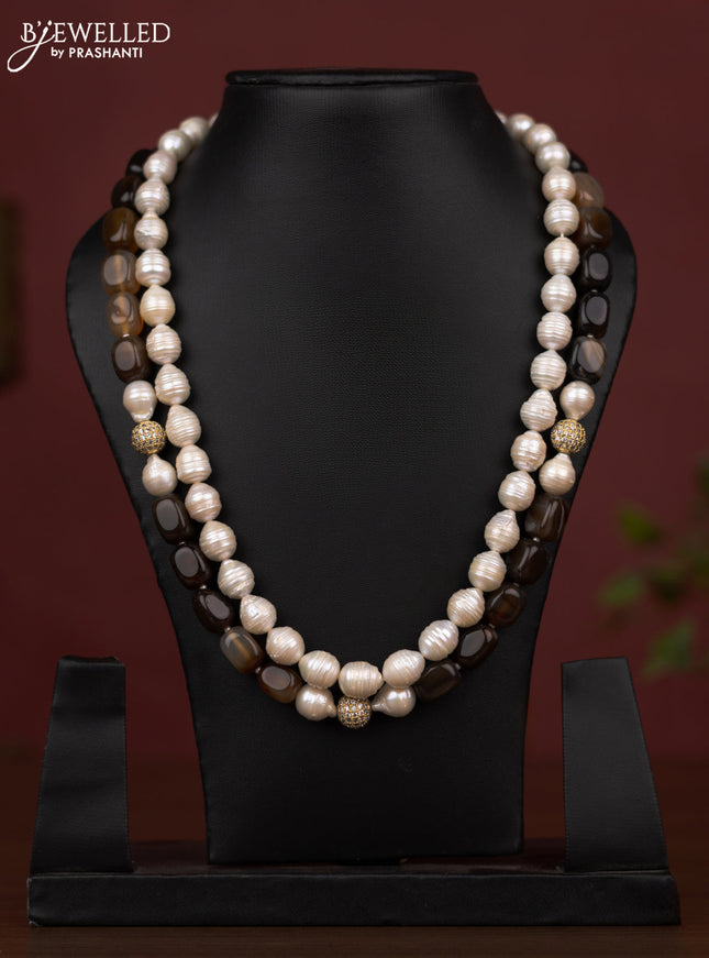 Pearl double layer brown maala without earrings