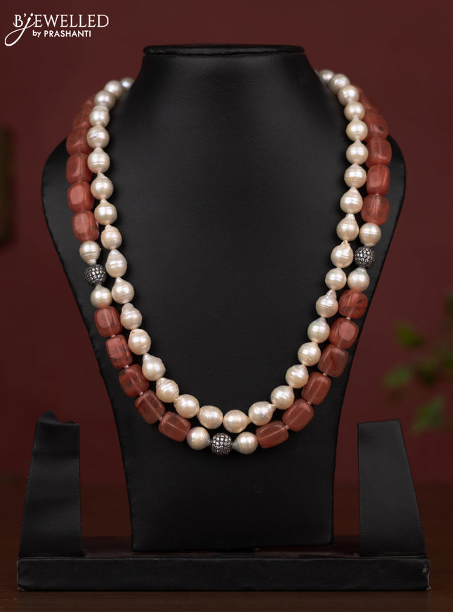 Pearl double layer pink maala without earring