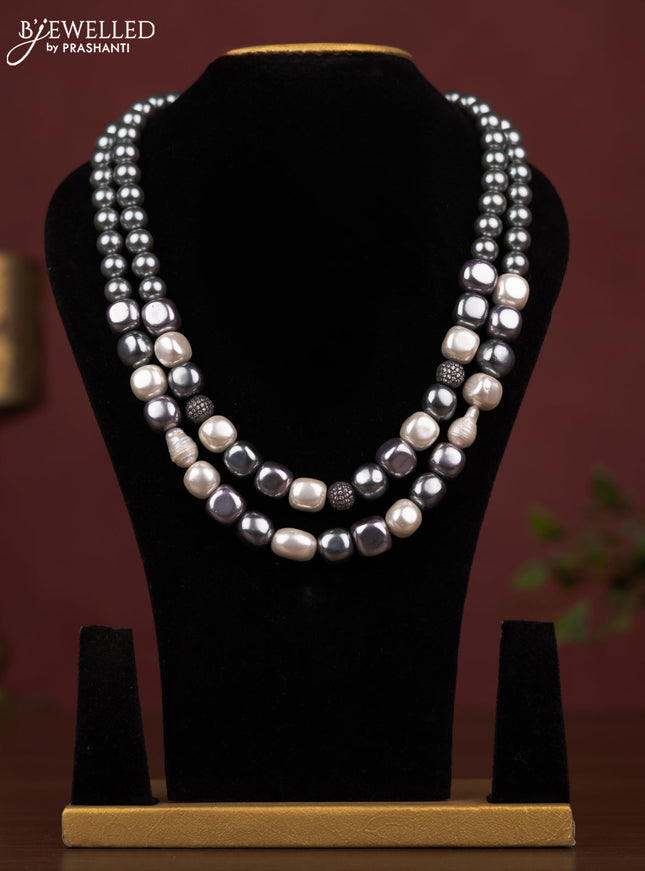 Pearl grey and purple maala double layer without earring