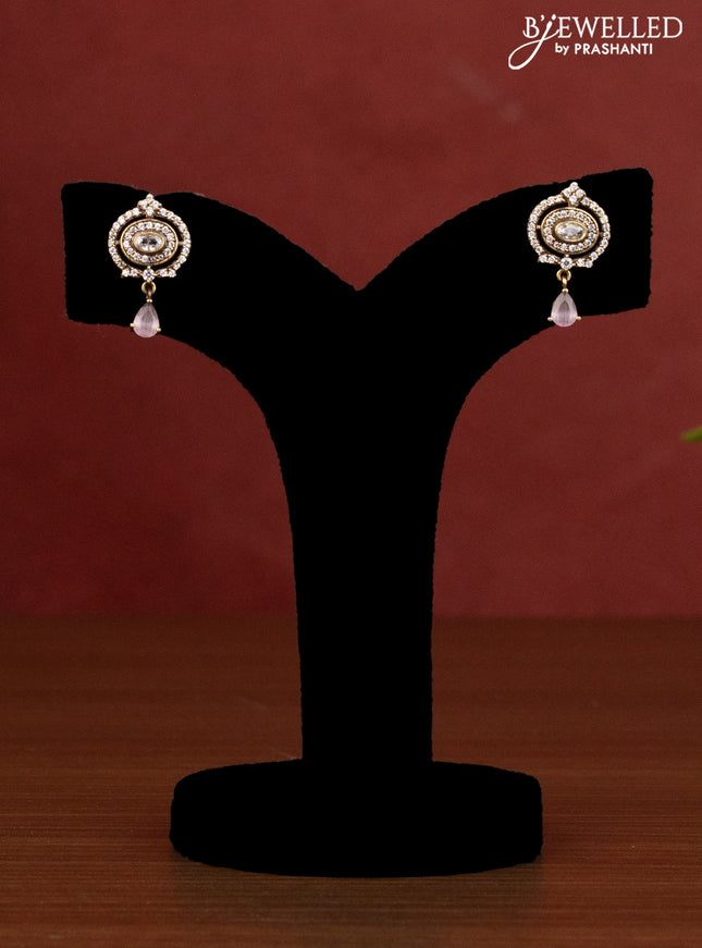 Beaded pink necklace peacock design with cz stones in victorian finish