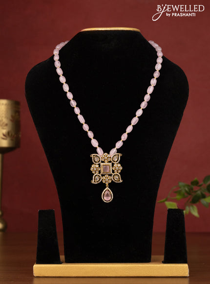 Beaded baby pink necklace floral design with cz stones without earring