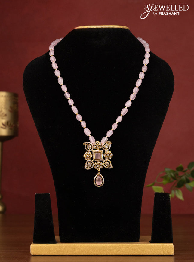 Beaded baby pink necklace floral design with cz stones without earring