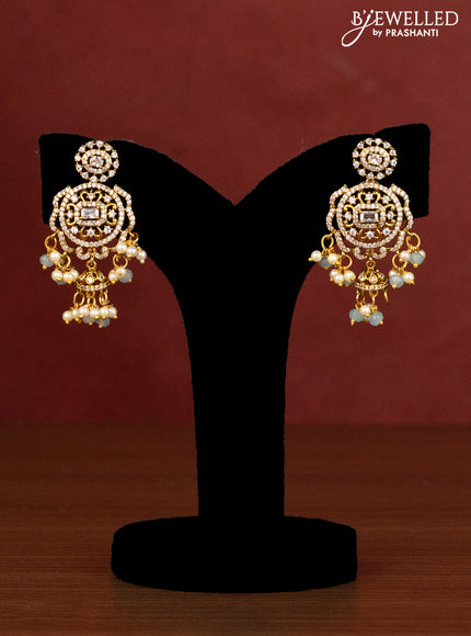 Beaded light blue multilayer necklace peacock design with cz stones and beads hanging