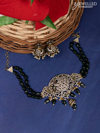 Beaded emerald double layer choker with cz stones and beads hanging