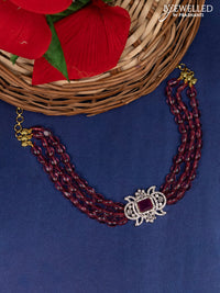 Beaded pink triple layer choker with ruby and cz stones without earring