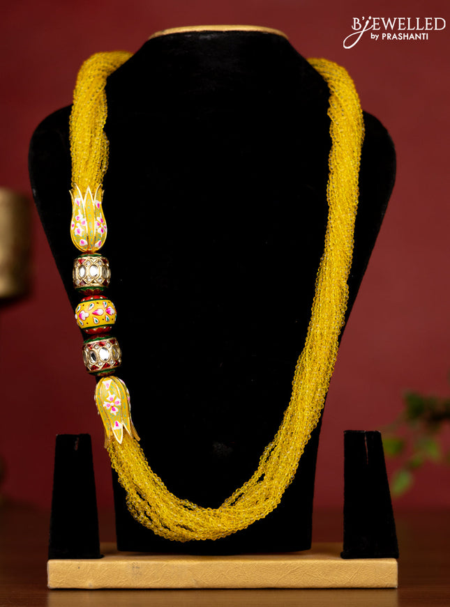 Jaipur crystal beaded yellow haaram with minakari balls without earrings