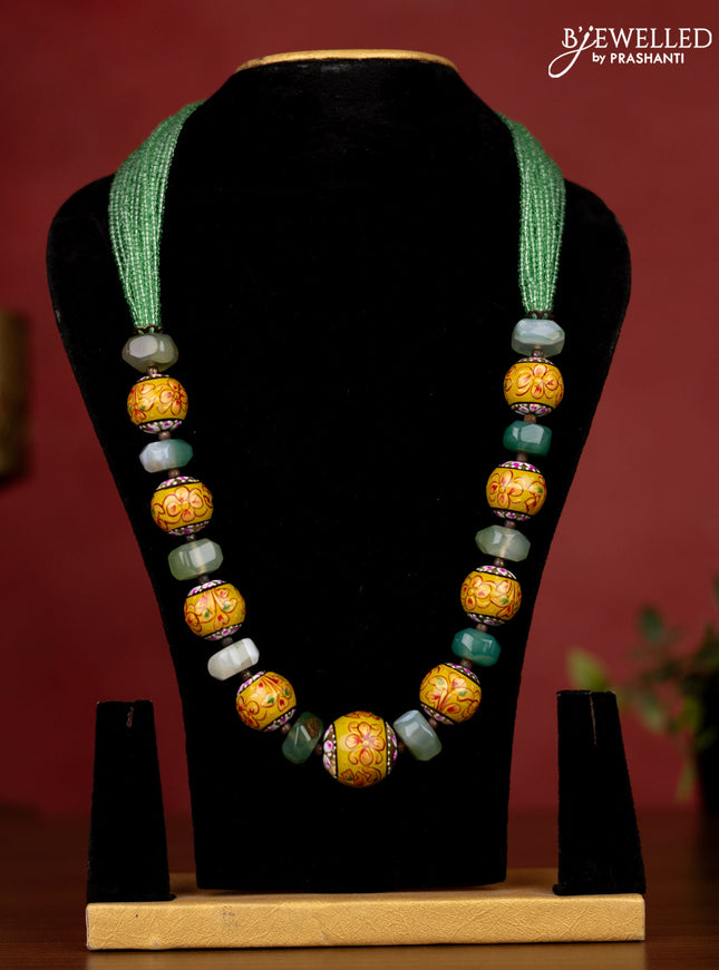 Jaipur green crystal beaded necklace with minakari balls without earrings