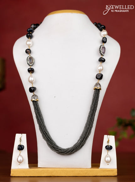 Jaipur grey crystal beaded necklace with black stones without earrings