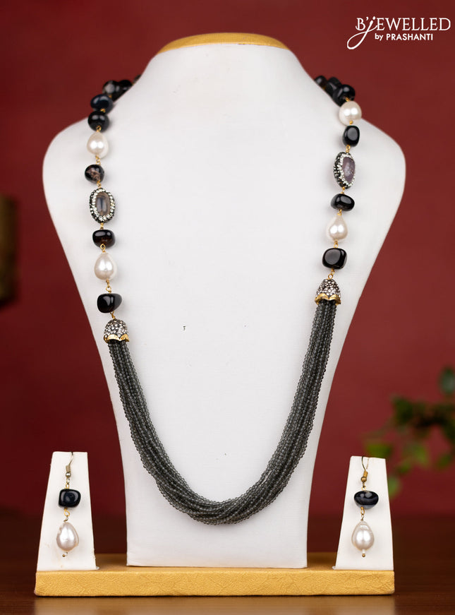 Jaipur grey crystal beaded necklace with black stones without earrings