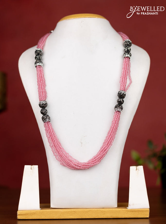Jaipur multilayer baby pink crystal beaded necklace without earrings