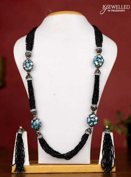 Jaipur crystal beaded black necklace with stone pendant