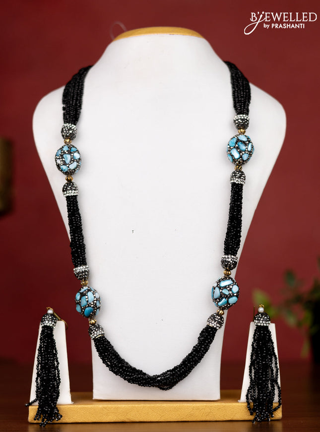 Jaipur crystal beaded black necklace with stone pendant