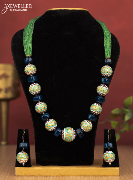 Jaipur light green beaded necklace with minakari balls