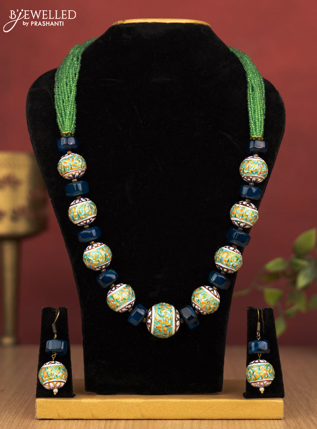 Jaipur light green beaded necklace with minakari balls