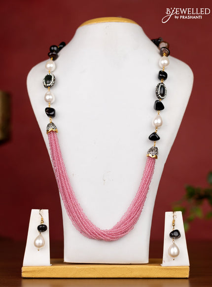 Jaipur baby pink crystal beaded necklace with brown stones