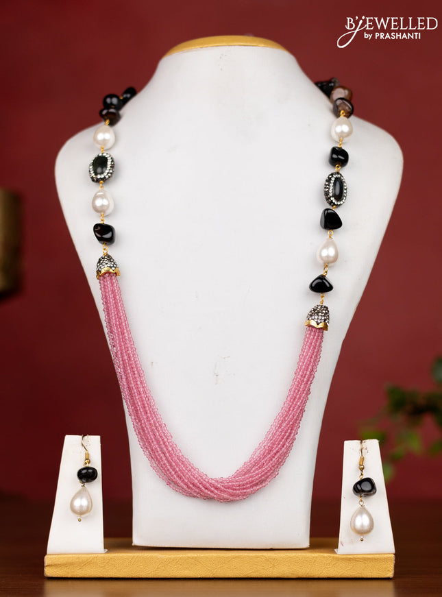 Jaipur baby pink crystal beaded necklace with brown stones