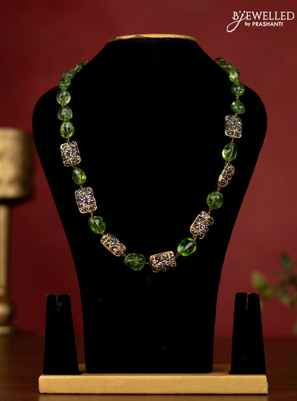 Jaipur beaded green stone necklace with minakari work without earrings