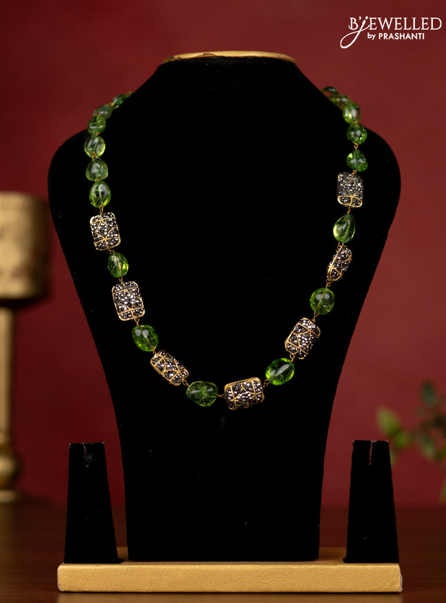 Jaipur beaded green stone necklace with minakari work without earrings